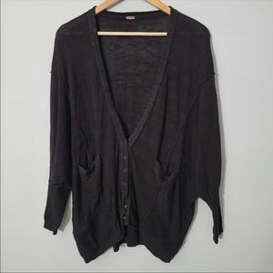 Free People Black Linen Blend Days Like This Button Up Cardigan